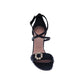 7cm black italian leather pumps featuring open toe. Complete with slingback ankle and crossover strap with adjustable Customized Handmade Swarovski side buckle