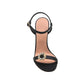 10.5 cm Black Italian leather open toe pumps featuring front and ankle straps with adjustable buckle and Customized Handmade Swarovski ornament.